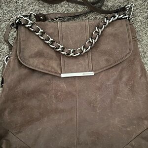 B. Makowsky Brown Suede Shoulder Bag with Silver Chain